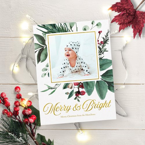 Watercolor Merry And Bright Christmas Photo Postcard