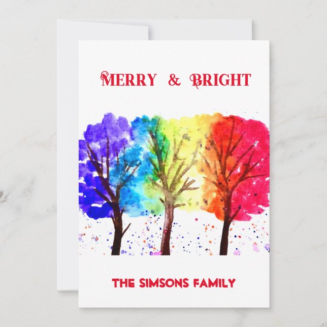 Watercolor Merry and Bright Christmas Tree  Holiday Card (Front)