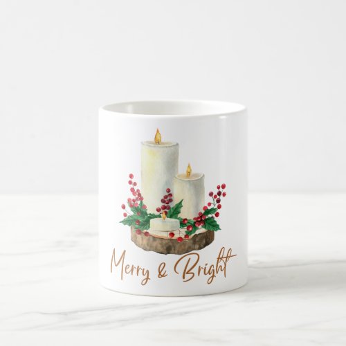 Watercolor Merry  Bright Christmas Candles  Coffee Mug