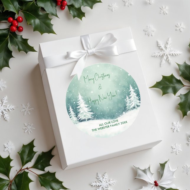 Watercolor Merry Christmas and Happy New Year  Classic Round Sticker (Creator Uploaded)