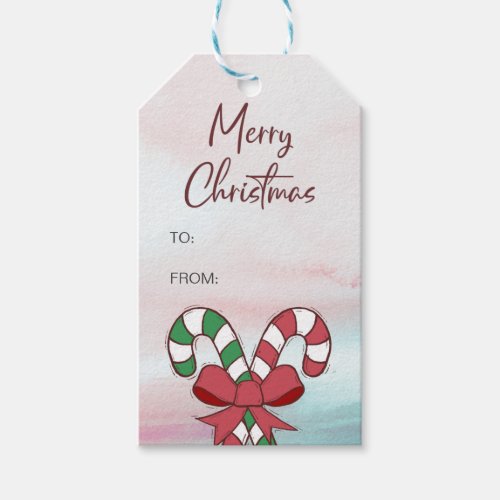 Watercolor Merry Christmas Candy Cane Gift Tag