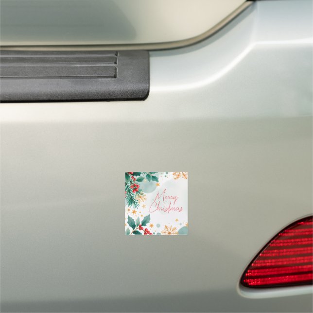 Watercolor Merry Christmas Car Magnet – Leaves  (In Situ)
