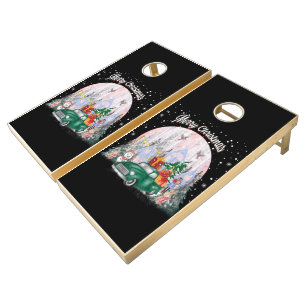 Watercolor Merry Christmas, Car Of Gifts Cornhole Set