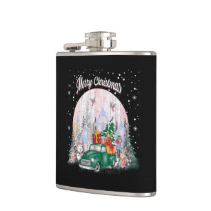 Watercolor Merry Christmas, Car Of Gifts Flask