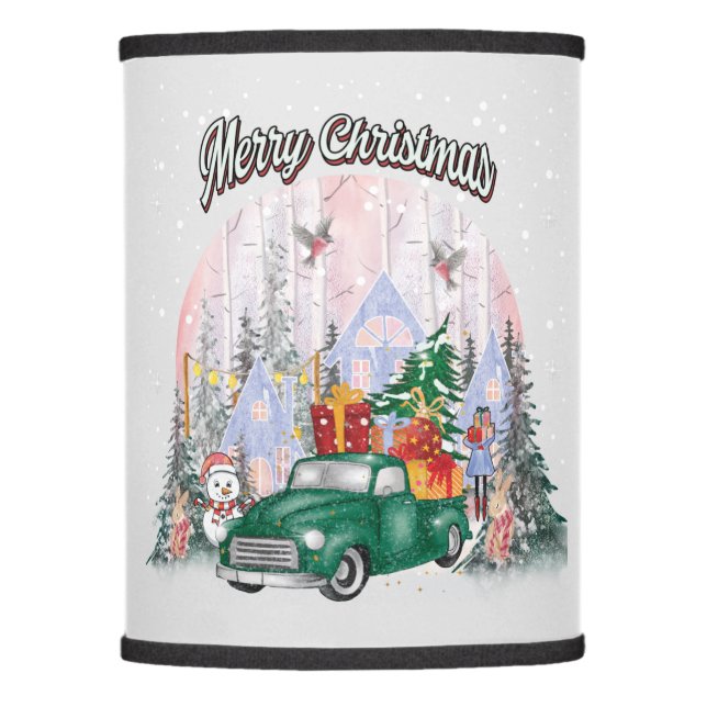 Watercolor Merry Christmas, Car Of Gifts Lamp Shade (Front)