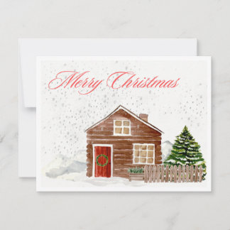 Watercolor Merry Christmas Cozy Home Holiday Card