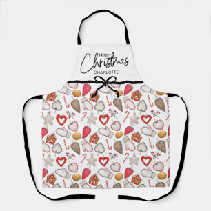 Watercolor Merry Christmas Custom Name Holiday  Apron
