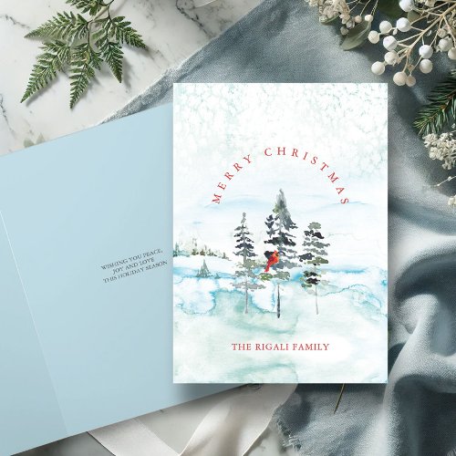 Watercolor Merry Christmas Forest Holiday Card