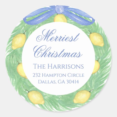 Watercolor Merry Christmas Garland Vintage  Classic Round Sticker