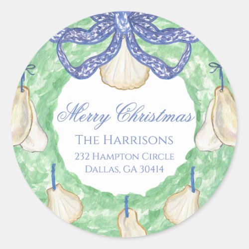 Watercolor Merry Christmas Garland Vintage  Classic Round Sticker