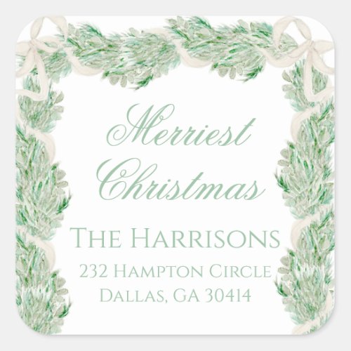 Watercolor Merry Christmas Garland Vintage  Square Sticker