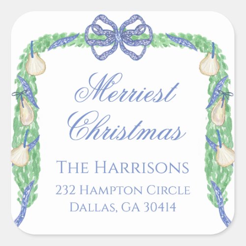 Watercolor Merry Christmas Garland Vintage  Square Sticker