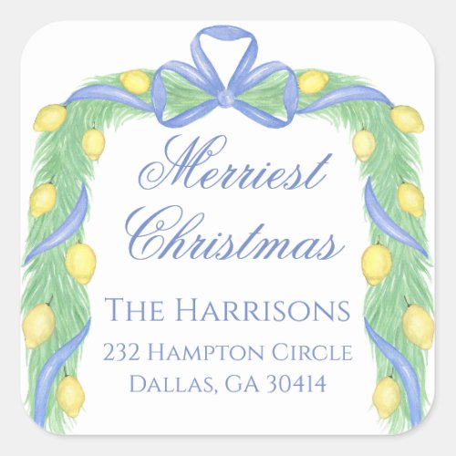 Watercolor Merry Christmas Garland Vintage  Square Sticker