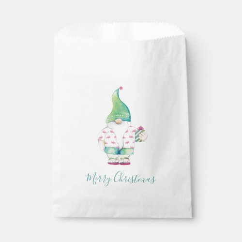 Watercolor Merry Christmas Gnome Candy Favor Bag