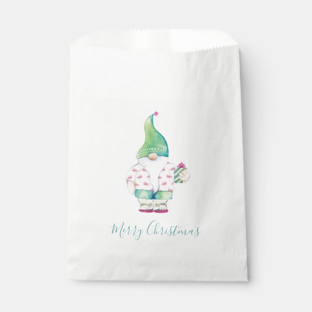 Watercolor Merry Christmas Gnome Candy Favor Bag (Front)