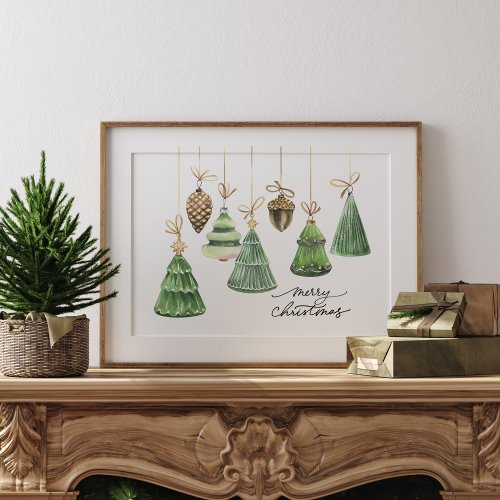 Watercolor Merry Christmas Green Ornament  Poster