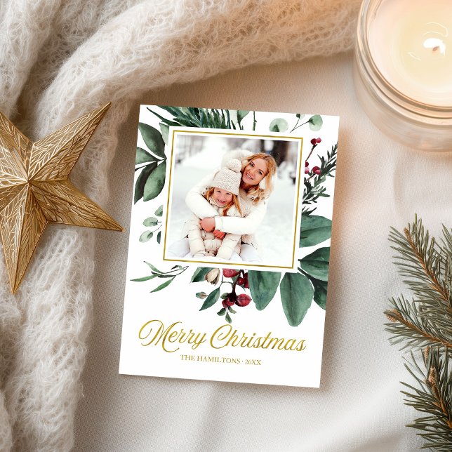 Watercolor Merry Christmas Holidays Photo Postcard (Creator Uploaded)