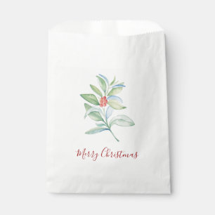 Watercolor Merry Christmas Holly & Berry Favor Bag