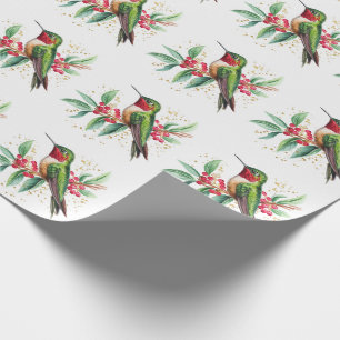 Watercolor Merry Christmas Hummingbird Wrapping Paper