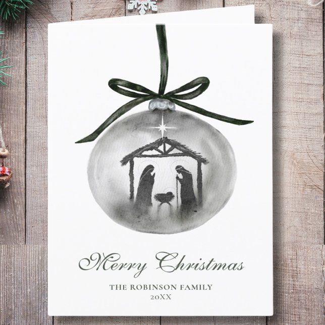 Watercolor Merry Christmas Nativity Ornament Holiday Card (Creator Uploaded)