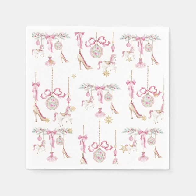  Watercolor Merry Christmas Nutcracker ballet pink Napkins (Front)