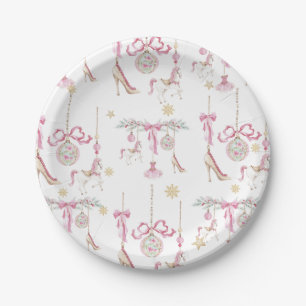 Watercolor Merry Christmas Nutcracker ballet pink Paper Plates