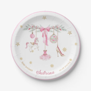 Watercolor Merry Christmas Nutcracker ballet pink Paper Plates