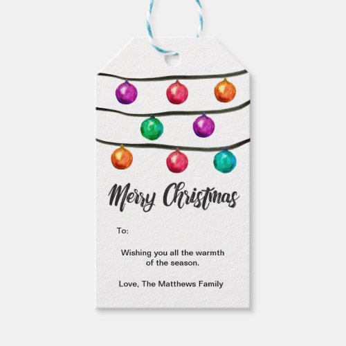 Watercolor Merry Christmas Ornament Balls Gift Tags