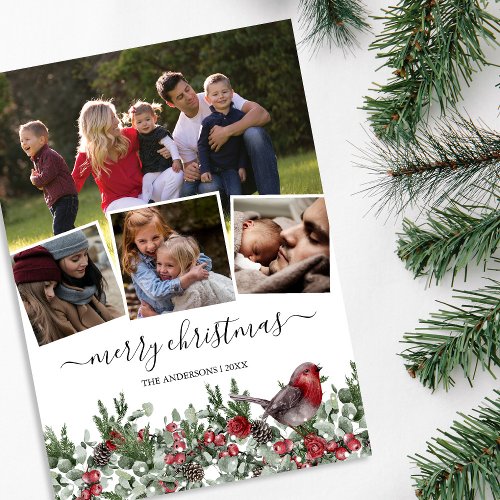 Watercolor Merry Christmas Photo Holiday Card