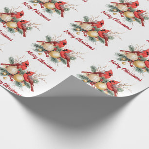 Watercolor Merry Christmas Red Cardinal & Berries Wrapping Paper