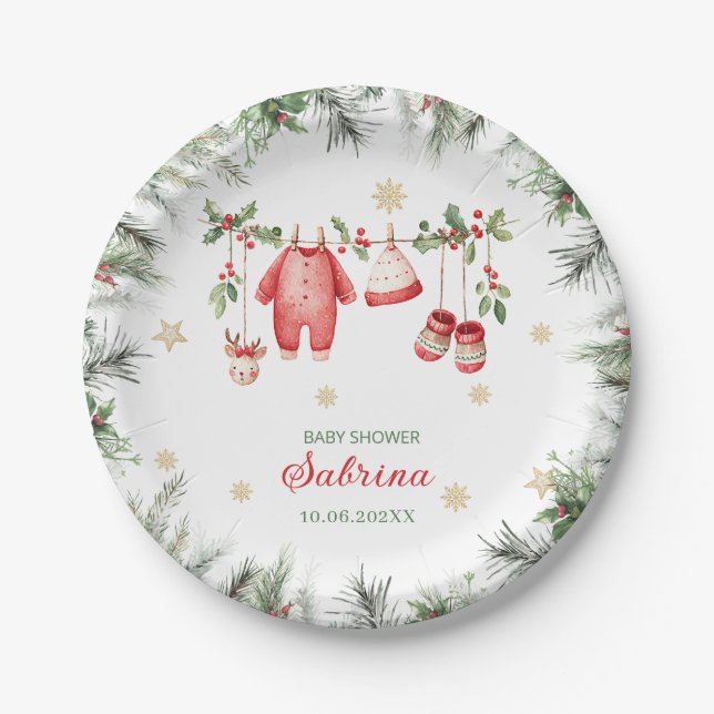  Watercolor Merry Christmas Santa Christmas baby s Paper Plates (Front)