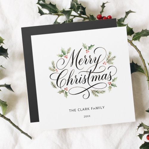 Watercolor Merry Christmas Script Botanical