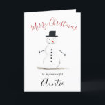 Watercolor Merry Christmas Snowman Auntie Holiday Card<br><div class="desc">Merry Christmas auntie card. Watercolor,  snowman,  Christmas tree,  non photo,  traditional card. Please personalize it with your details.</div>