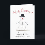 Watercolor Merry Christmas Snowman  Holiday Card<br><div class="desc">Merry Christmas card. Watercolor,  snowman,  Christmas tree,  non photo,  traditional card. Please personalize it with your details.</div>