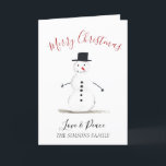 Watercolor Merry Christmas Snowman  Holiday Card<br><div class="desc">Merry Christmas card. Watercolor,  snowman,  Christmas tree,  non photo,  traditional card. Please personalize it with your details.</div>