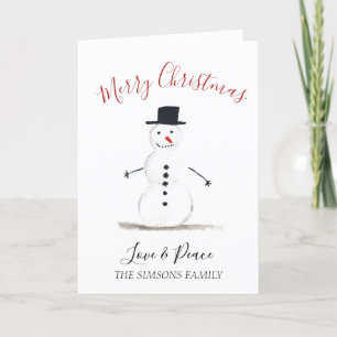Watercolor Merry Christmas Snowman Holiday Card