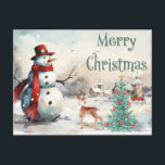 Watercolor Merry Christmas Snowman  Holiday Postcard<br><div class="desc">Watercolor Christmas illustration</div>