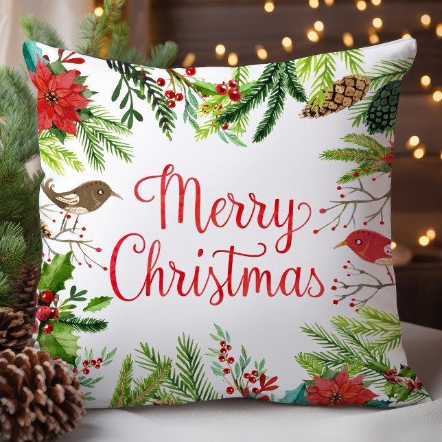 Watercolor Merry Christmas Throw Pillow (Creator Uploaded)