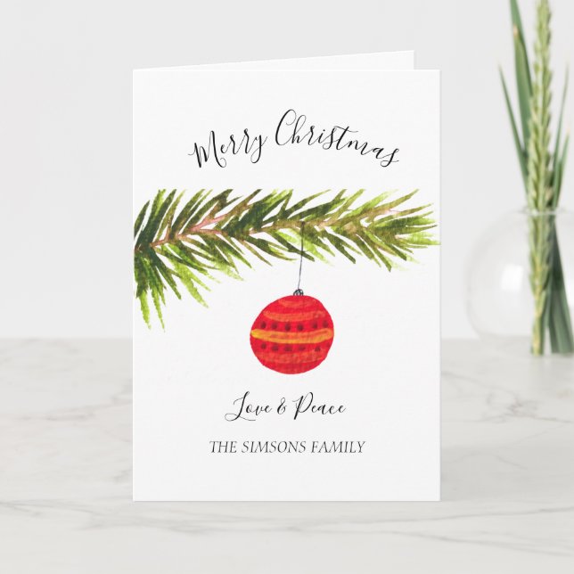 Watercolor Merry Christmas Tree Merry and bright Holiday Card (Front)