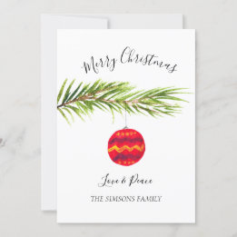 Watercolor Merry Christmas Tree Merry and bright Holiday Card