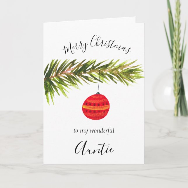 Watercolor Merry Christmas Tree Merry and Bright  Holiday Card (Front)