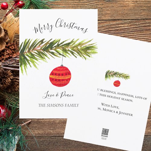 Watercolor Merry Christmas Tree Merry and bright Holiday Card