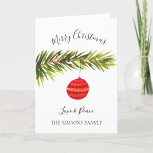 Watercolor Merry Christmas Tree Merry and bright Holiday Card