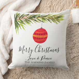 Watercolor Merry Christmas Tree Merry and bright Throw Pillow