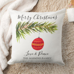 Watercolor Merry Christmas Tree Merry and bright Throw Pillow