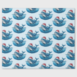 Watercolor Merry Christmas Whale Drawing Wrapping Paper