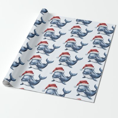 Watercolor Merry Christmas Whale Drawing  Wrapping Paper