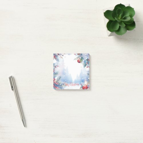 Watercolor Merry Christmas Winter Scene Border   Post_it Notes