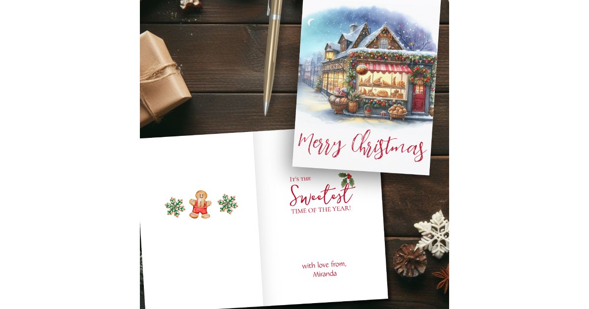 Watercolor Merry Christmas Winter Scene Folded Holiday Card | Zazzle