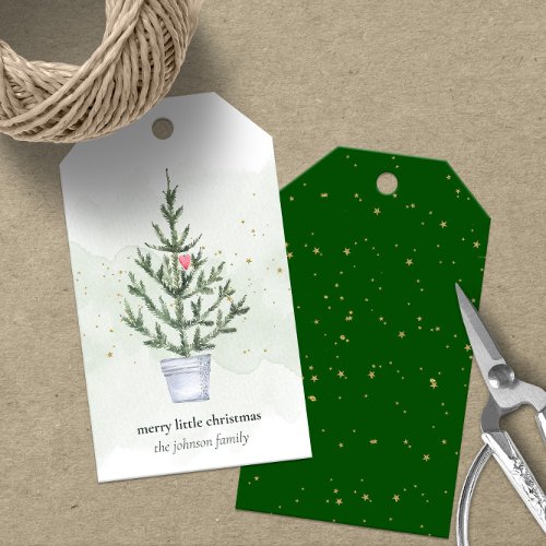 Watercolor Merry Little Christmas Tree Gift Tags